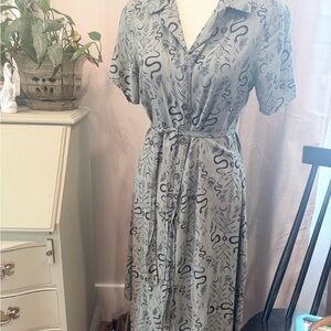 Disturbia Button-Front Short Sleeve Midi Dress in Green with Black Snake Print